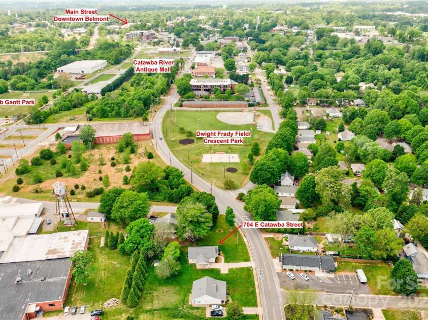 704 Catawba Street, Belmont, NC 28012.  MLS# CAR4249281, YatesRealty ID 8057. Aerial view - looking west