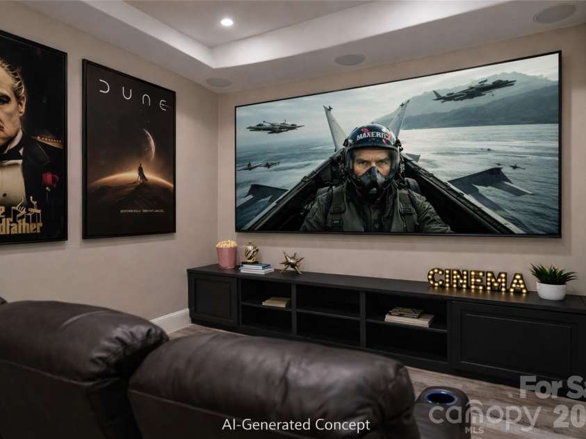 220 Fincher Road, Pauline, SC 29374.  MLS# CAR4363738, YatesRealty ID 8367. AI Generated Media Room Conversion Concept for Main Level Flex Room Sitting Area