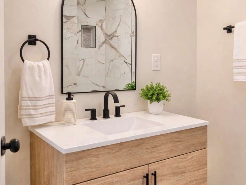 112 Harmony Trail, Gastonia, NC 28056.  MLS# CAR4350947, YatesRealty ID 8467. Updated bathroom with modern vanity and fixtures.