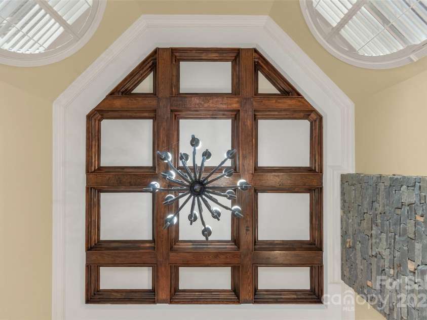 250 Big Bear Road, Highlands, NC 28741.  MLS# CAR4313436, YatesRealty ID 8529. Living Room Coffered Ceiling