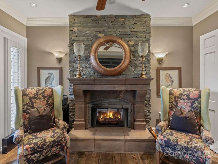 250 Big Bear Road, Highlands, NC 28741.  MLS# CAR4313436, YatesRealty ID 8529. Office/Library stone and limstone fireplace
