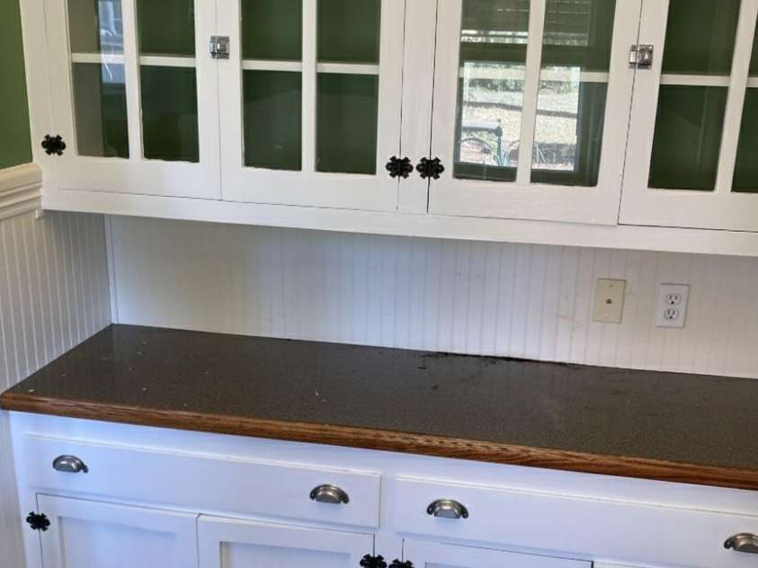 1051 Pee Dee Avenue, Albemarle, NC 28001.  MLS# CAR4328928, YatesRealty ID 8560. Breakfast Nook features vintage built in cabinets.
