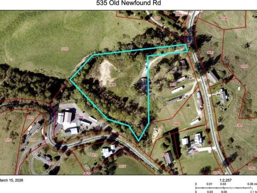 535 Old Newfound Road, Leicester, NC 28748.  MLS# CAR4365762, YatesRealty ID 8590. BC Aerial of property