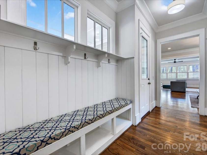 508 Beaty Street, Davidson, NC 28036.  MLS# CAR4344372, YatesRealty ID 8614. Custom bench and hooks in the entryway 