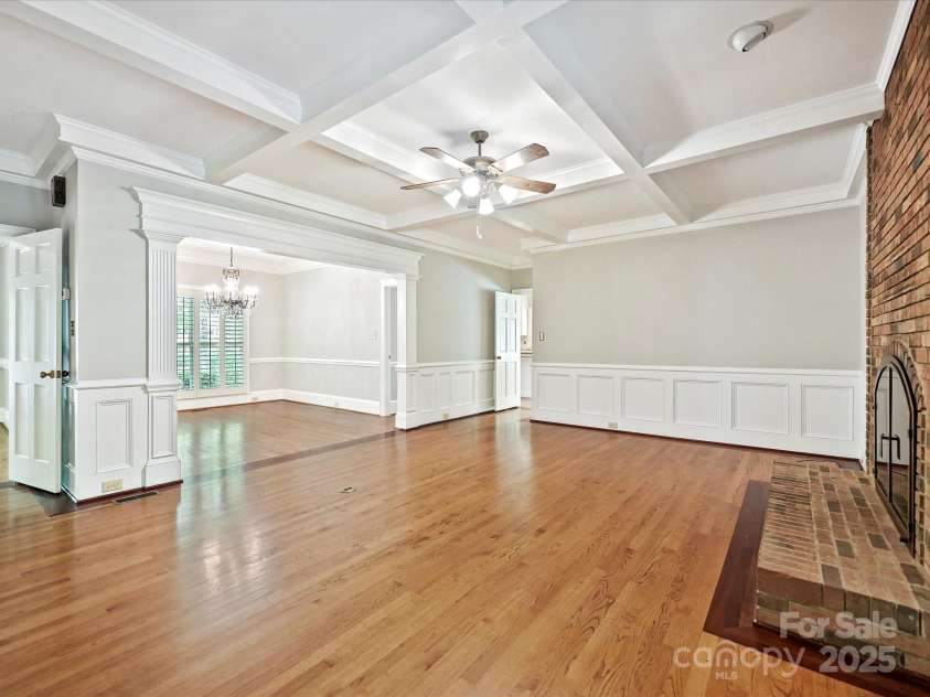 1413 Willow Oaks Trail, Weddington, NC 28104.  MLS# CAR4244521, YatesRealty ID 8632. Living Room with coffered ceiling