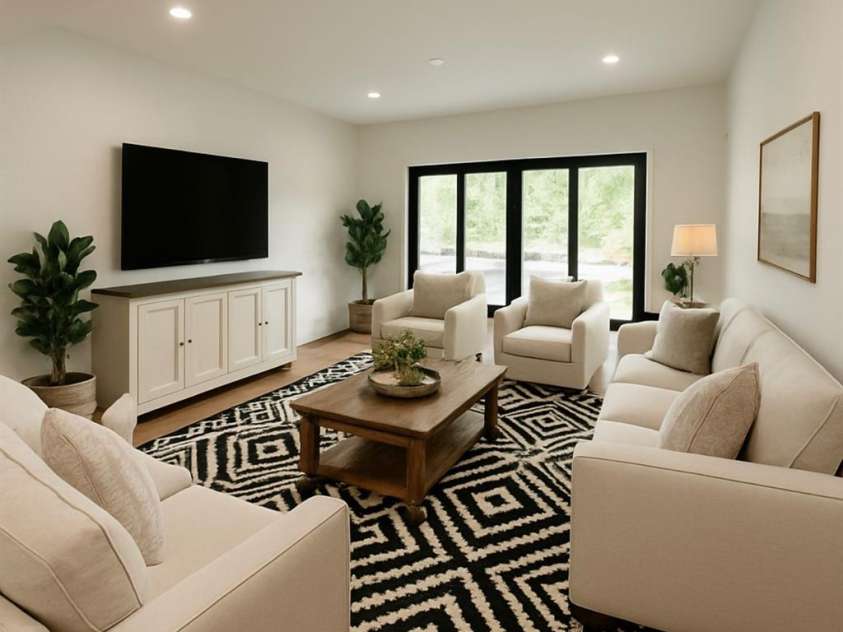 153 High Hills Drive, Mooresville, NC 28117.  MLS# CAR4246842, YatesRealty ID 8735. Virtually Staged Basement Living Room
