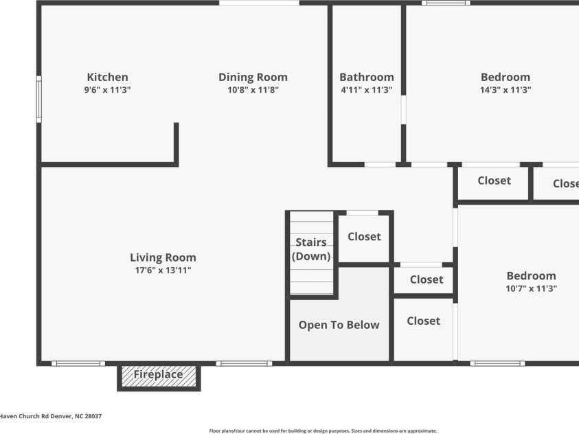 1500 Beth Haven Church Road, Denver, NC 28037.  MLS# CAR4198944, YatesRealty ID 8748. Upstairs layout with cmeasurements.