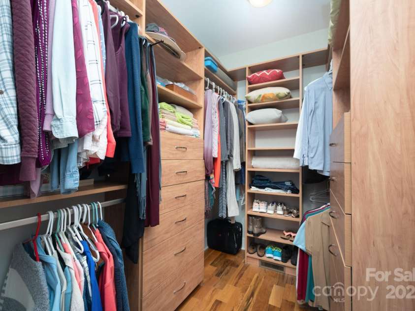 66 Deaver Street, Asheville, NC 28806.  MLS# CAR4217657, YatesRealty ID 8810. Primary Closet has Custom Shelving System