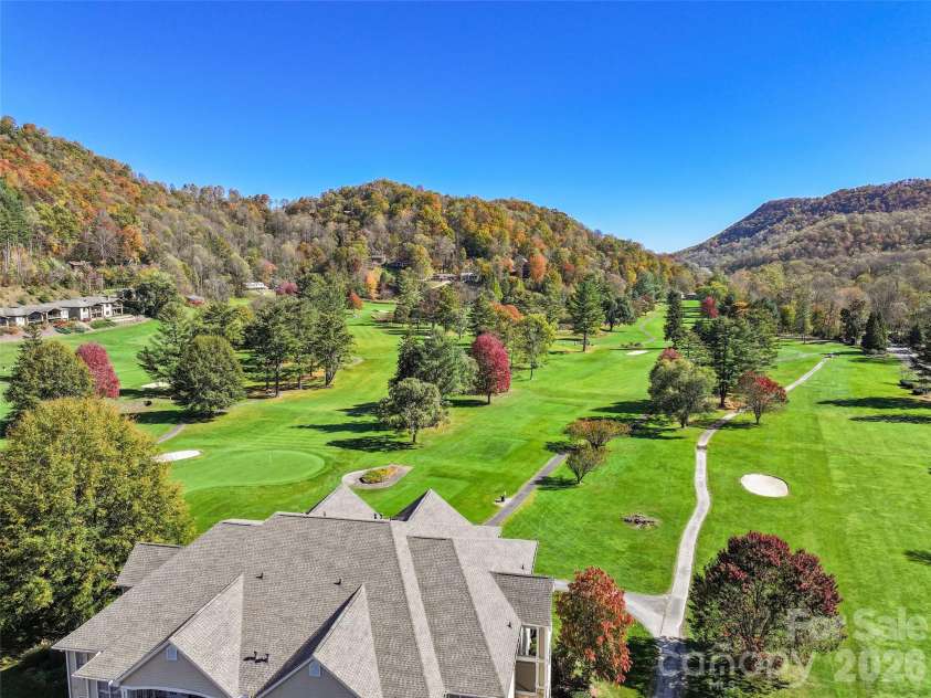91 Glenview Lane, Maggie Valley, NC 28751.  MLS# CAR4312571, YatesRealty ID 8940. Drone above the building