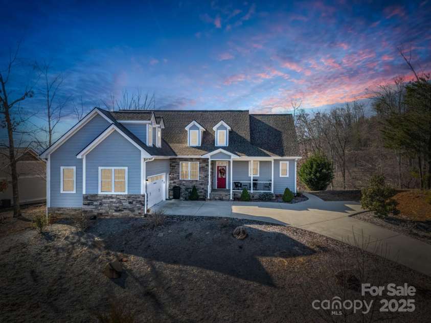 735 Bills Mountain Trail, Lake Lure, NC 28746.  MLS# CAR4190654, YatesRealty ID 905. Evening view