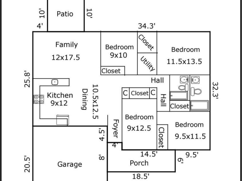 104 Willies Lane, Olin, NC 28660.  MLS# CAR4331879, YatesRealty ID 9136. Floor Plan