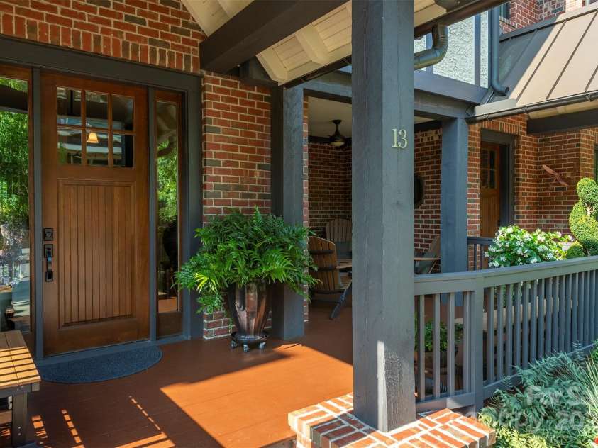 13 Fitzgerald Road, Black Mountain, NC 28711.  MLS# CAR4176177, YatesRealty ID 9244. Front door, covered porch.