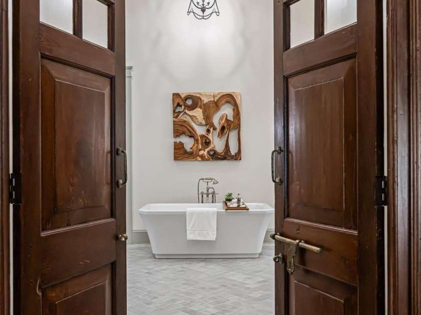 224 Fern Grove Court, Asheville, NC 28803.  MLS# CAR4173009, YatesRealty ID 945. Primary Bath Antique Doors