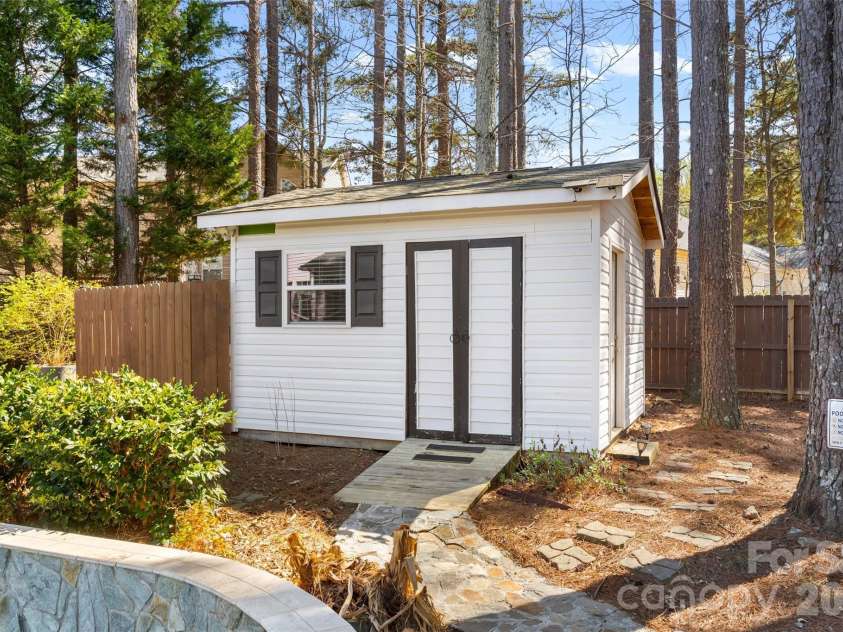 12141 Stone Forest Drive, Pineville, NC 28134.  MLS# CAR4360442, YatesRealty ID 9475. Shed