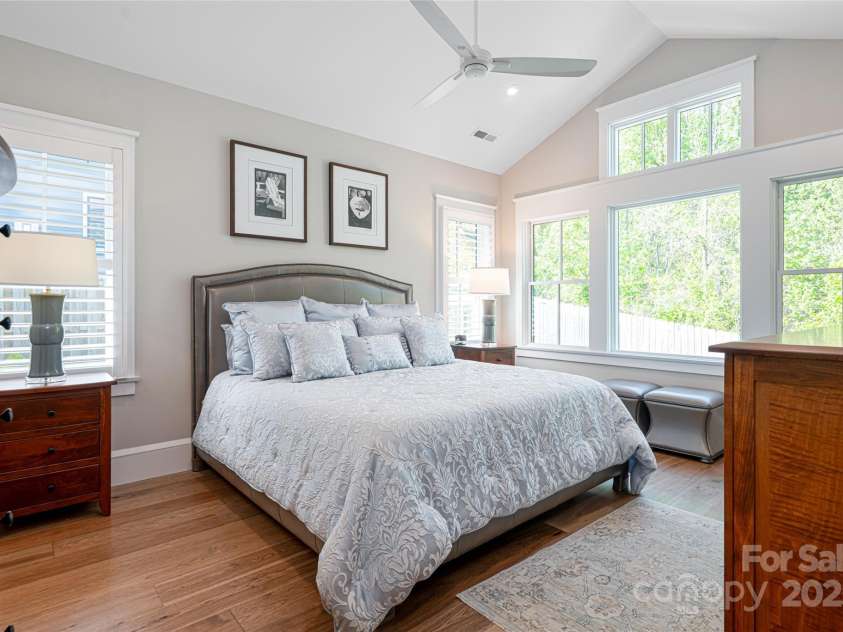 73 Starwood Valley Trail, Arden, NC 28704.  MLS# CAR4251821, YatesRealty ID 9502. Primary bedroom looks out into the woods