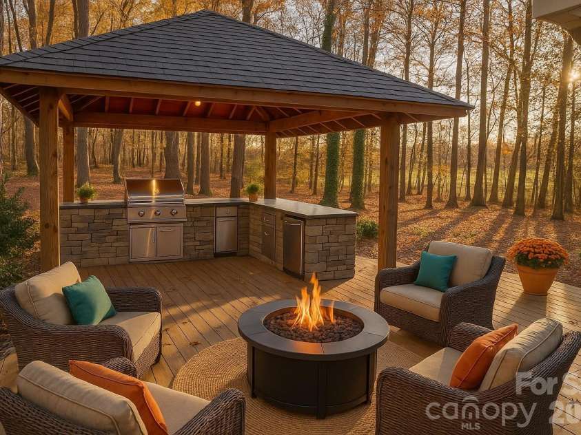 44585 Baldwin Road, New London, NC 28127.  MLS# CAR4323021, YatesRealty ID 9591. Virtually staged back deck and gazebo - perfect outdoor kitchen/fire pit area
