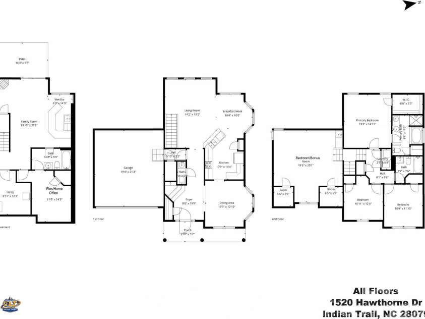 1520 Hawthorne Drive, Indian Trail, NC 28079.  MLS# CAR4365471, YatesRealty ID 9773. 1520 Hawthorne Drive All Level Floor Plan