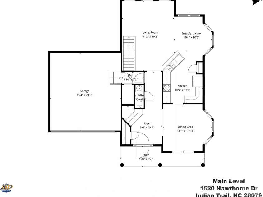 1520 Hawthorne Drive, Indian Trail, NC 28079.  MLS# CAR4365471, YatesRealty ID 9773. 1520 Hawthorne Drive Main Level Floor Plan