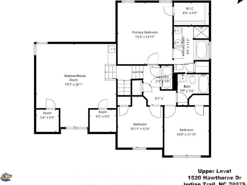 1520 Hawthorne Drive, Indian Trail, NC 28079.  MLS# CAR4365471, YatesRealty ID 9773. 1520 Hawthorne Drive Upper Level Floor Plan