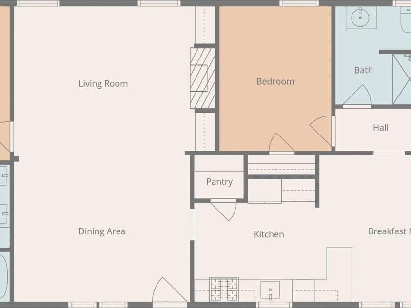 25 Overbrook Drive, Saluda, NC 28773.  MLS# CAR4306681, YatesRealty ID 981. Floor plan 25 Overbrook Drive. Note the privacy of the primary suite on one end of the house, while bedrooms 2 and 3 are nicely tucked away on the other end.