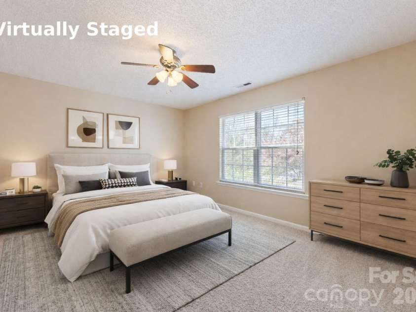 9314 Meadowmont View Drive, Charlotte, NC 28269.  MLS# CAR4360345, YatesRealty ID 9971. Virtually staged primary bedroom