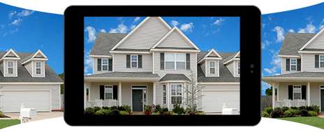 Panorama with iPad and houses